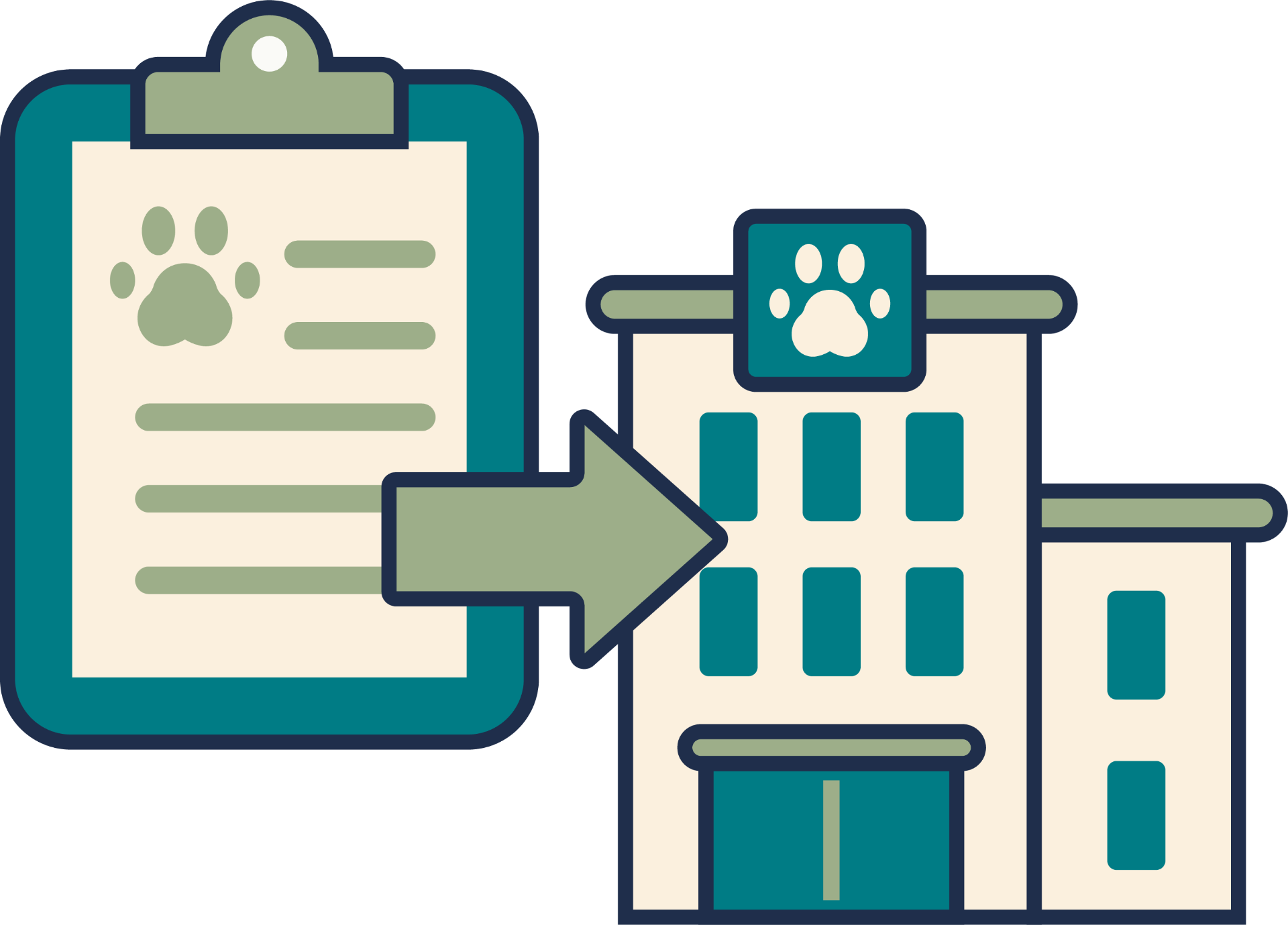 Clipboard with arrow pointing to specialty hospital